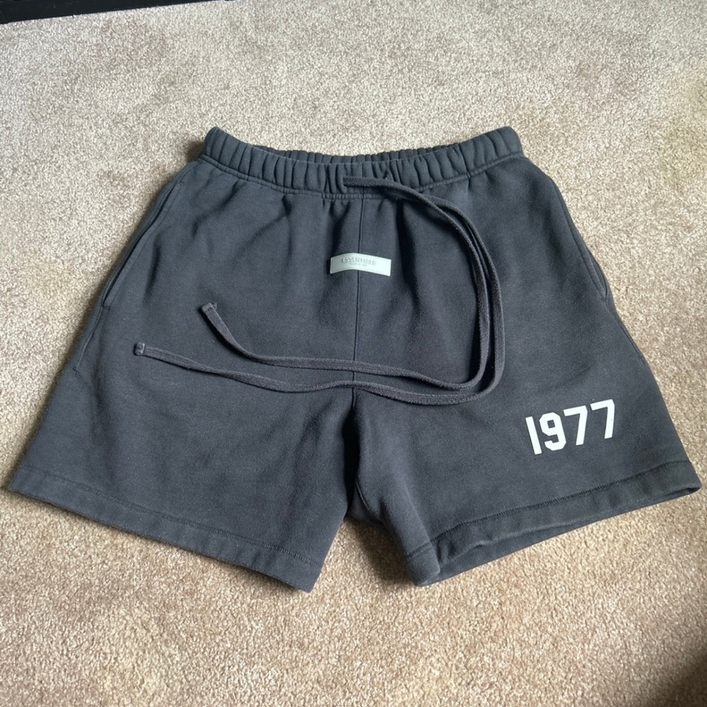 Essentials Gray Athletic Shorts with 1977 Detail